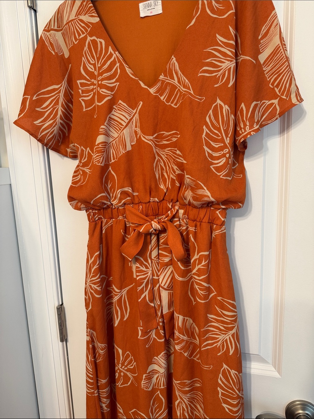 Sienna Sky Orange Tropical Print Tie-Waist Maxi Dress